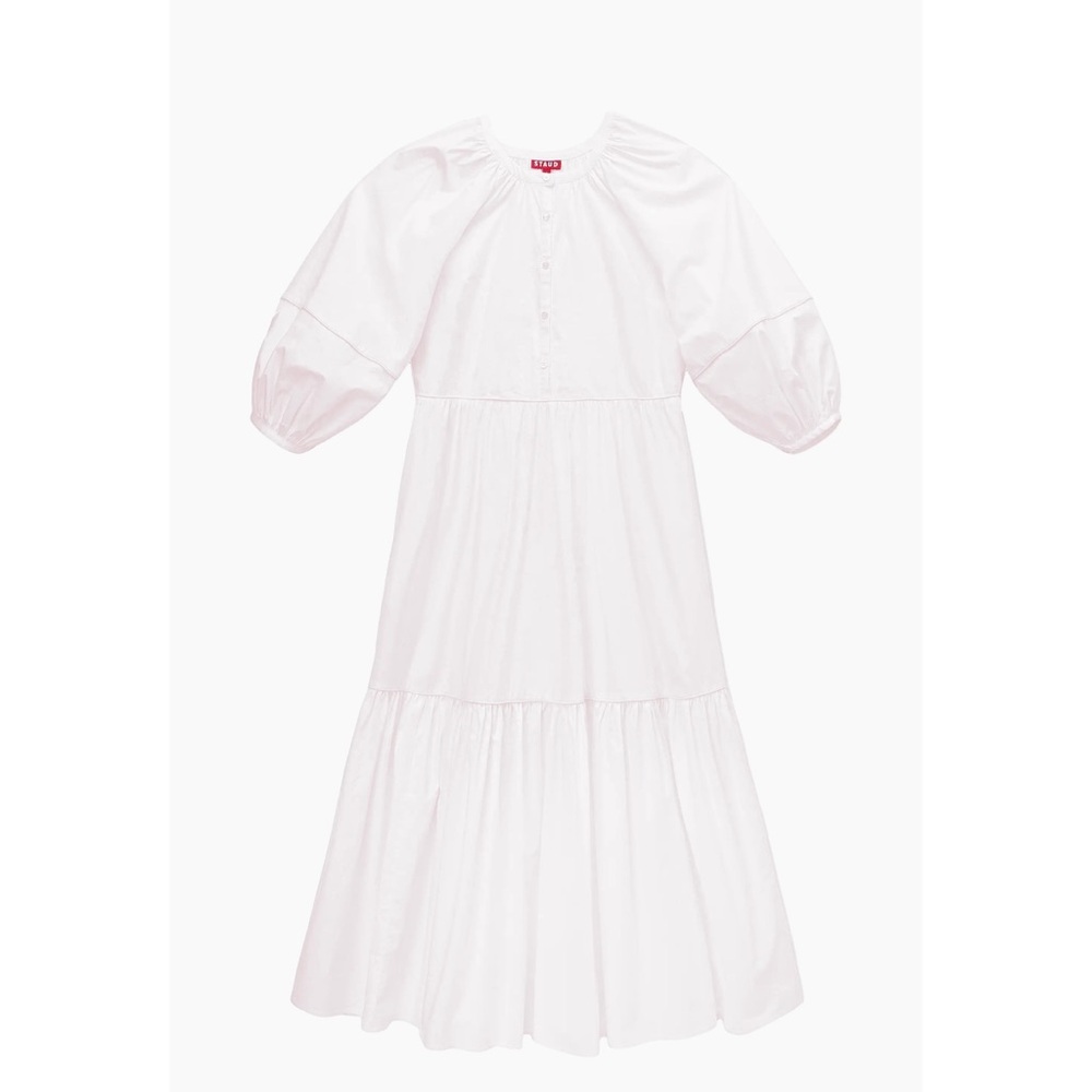 STAUD | White Ruffled Tiered Maxi Demi Dress with Ruffle Sleeves NWT Small - Picture 5 of 6